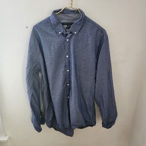 Tommy Hilfiger Mens XL New York Fit Blue‎ Chambray Embroidered Button Down Shirt
